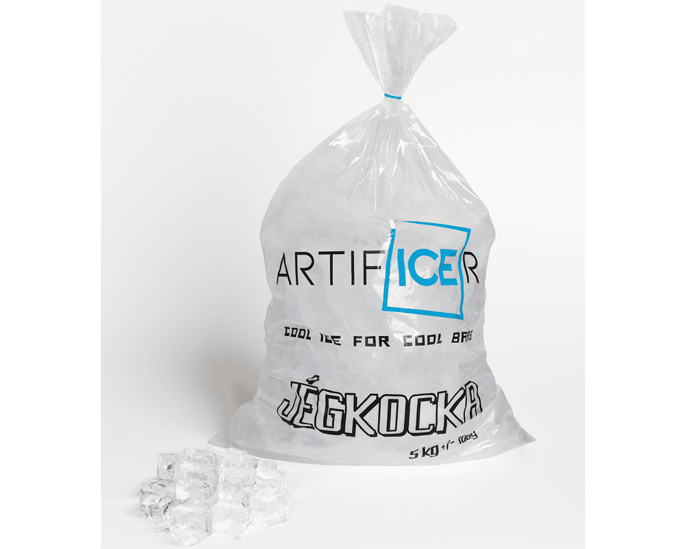 Zacskós Áttetsző Prémium Kocka Jég 5 kg (kizárólag személyes átvétellel rendelhető)